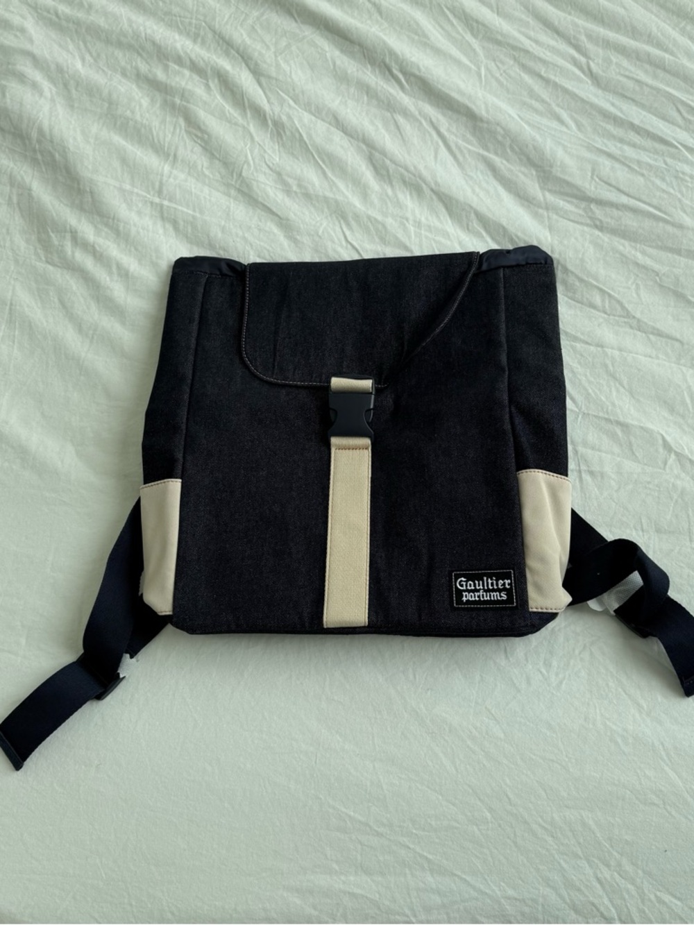 Jean Paul Gaultier Black and Cream Canvas Backpack